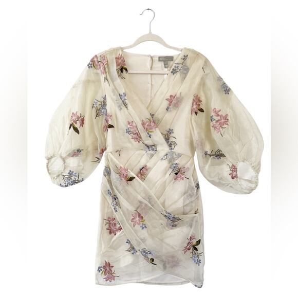 ASOS Design Floral Embroidered Organza Mini Dress in Cream Size 6 NWT - Picture 2 of 13